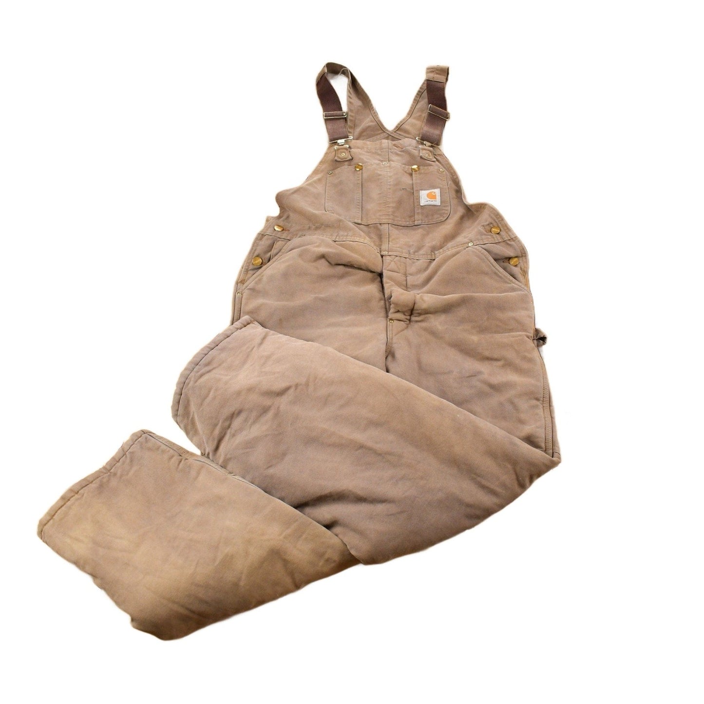 Vintage 1990s Carhartt Brown Double Knee Canvas Quilted Overalls Men's 36 x 28 from propervintagecanada