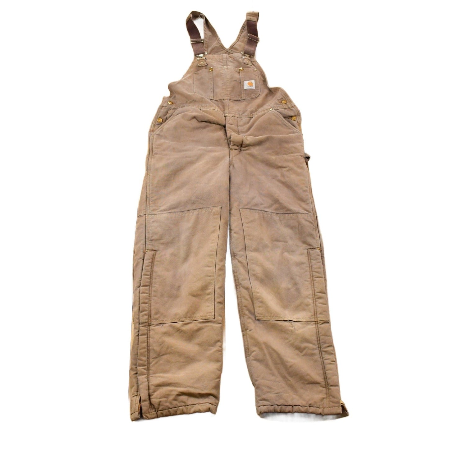 Vintage 1990s Carhartt Brown Double Knee Canvas Quilted Overalls Men's 36 x 28 from propervintagecanada