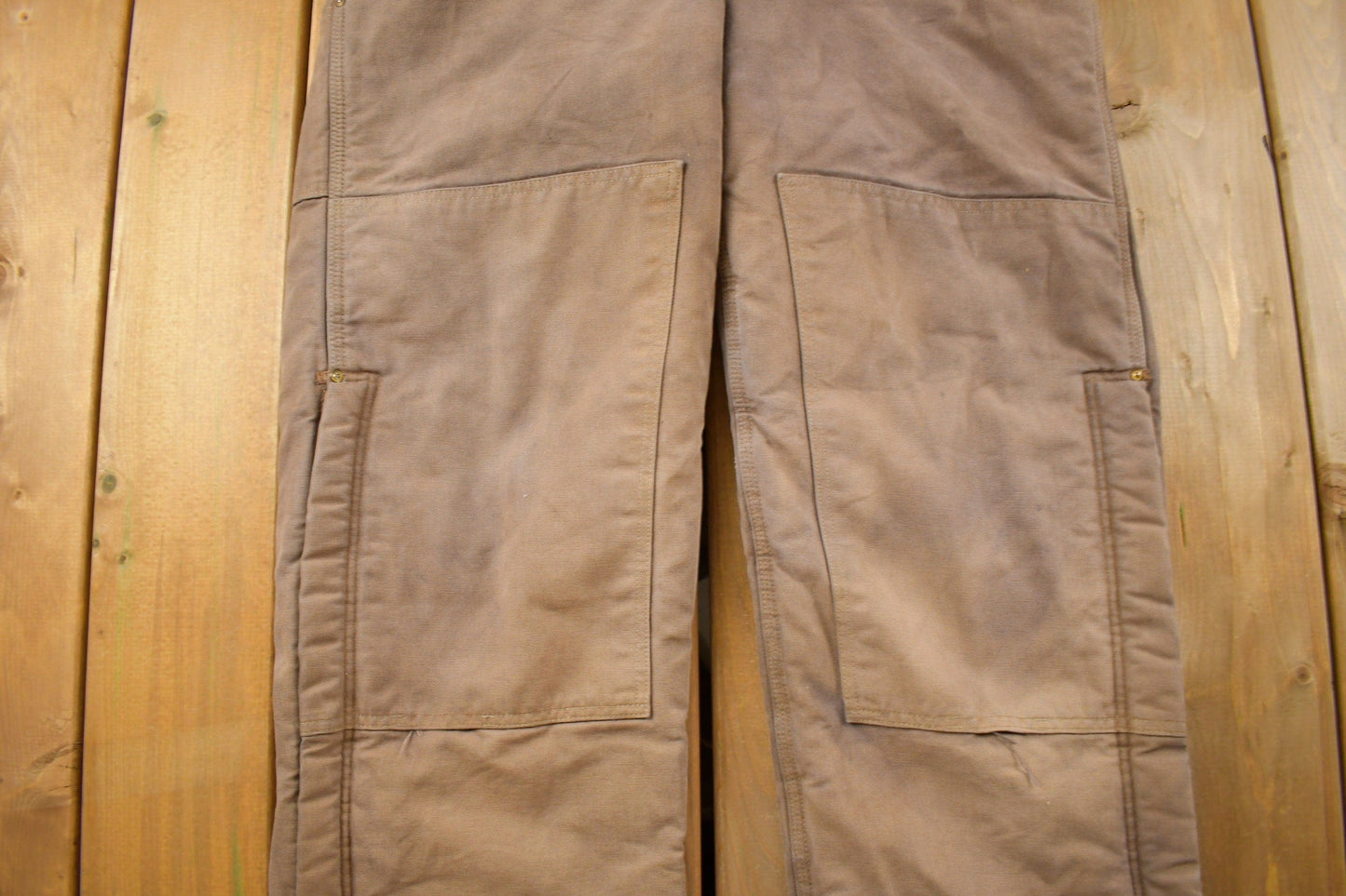 Vintage 1990s Carhartt Brown Double Knee Canvas Quilted Overalls Men's 36 x 28 from propervintagecanada