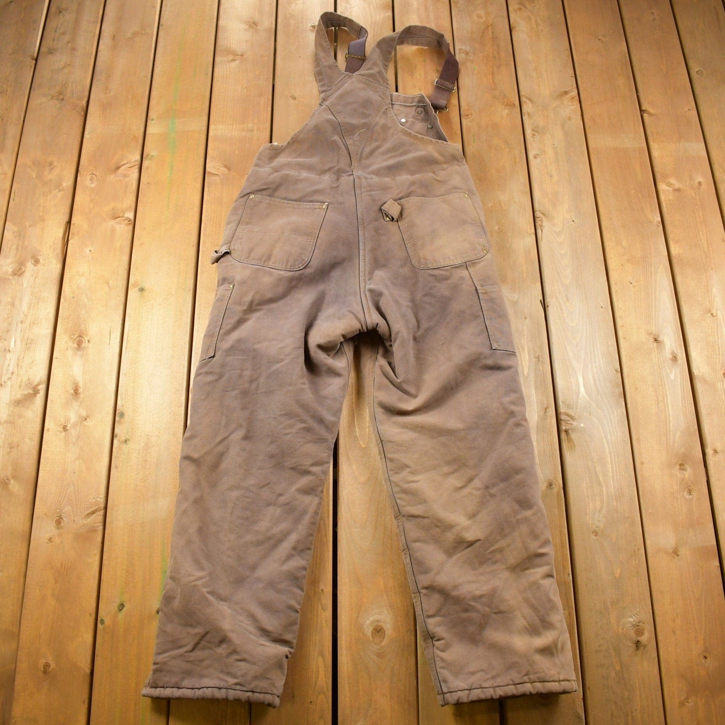 Vintage 1990s Carhartt Brown Double Knee Canvas Quilted Overalls Men's 36 x 28 from propervintagecanada