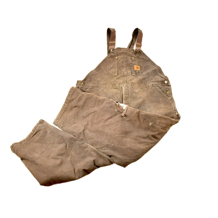 Vintage 1990s Carhartt Brown Double Knee Canvas Quilted Overalls Men's 48 x 30 from propervintagecanada