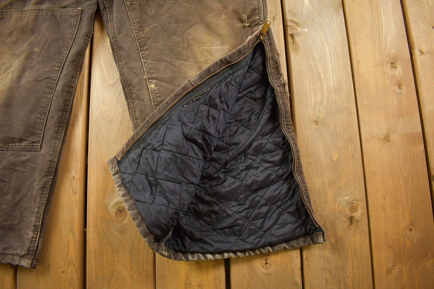 Vintage 1990s Carhartt Brown Double Knee Canvas Quilted Overalls Men's 48 x 30 from propervintagecanada
