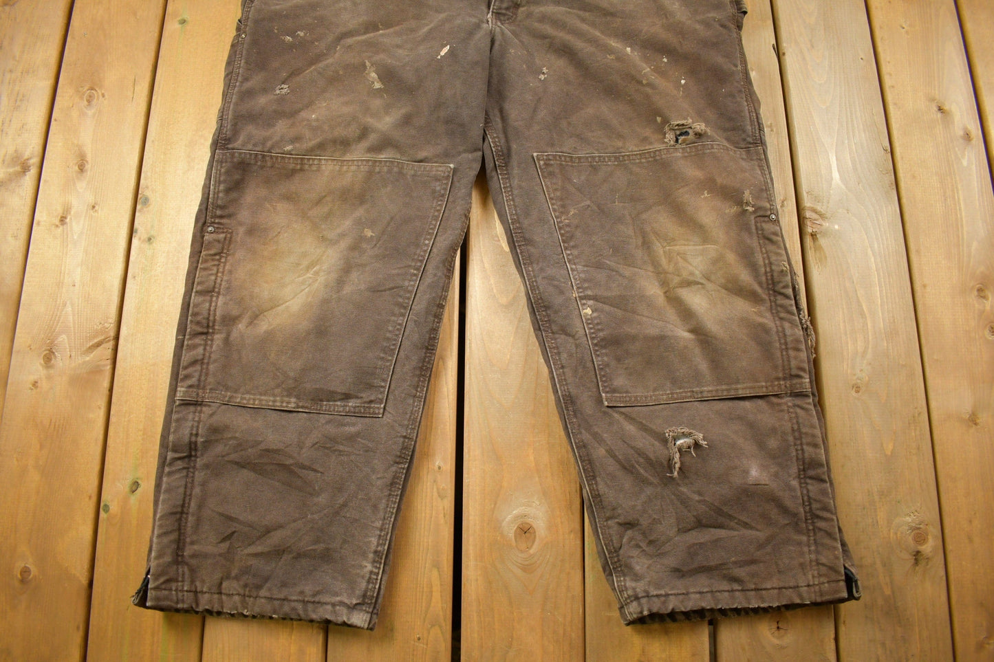 Vintage 1990s Carhartt Brown Double Knee Canvas Quilted Overalls Men's 48 x 30 from propervintagecanada