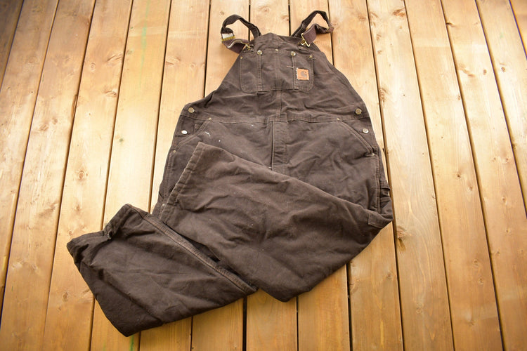 Vintage 1990s Carhartt Brown Double Knee Canvas Quilted Overalls Size 44 x 26 / Utility Overalls / Streetwear / Vintage Workwear from propervintagecanada