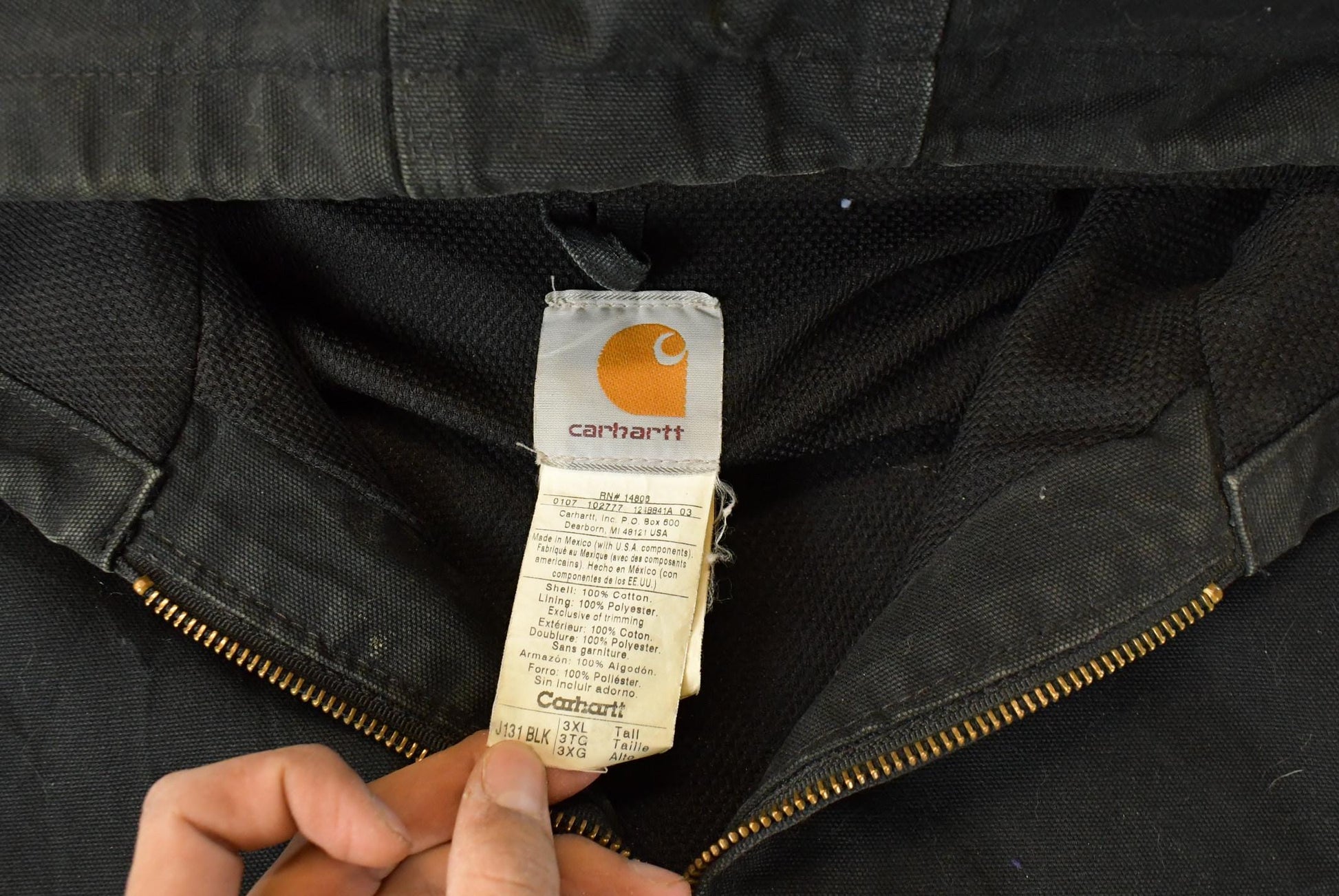 Vintage 1990s Carhartt Canvas Hooded Jacket Men's 3XL Tall / Distressed Sun Faded Work Wear / 90s Americana from propervintagecanada