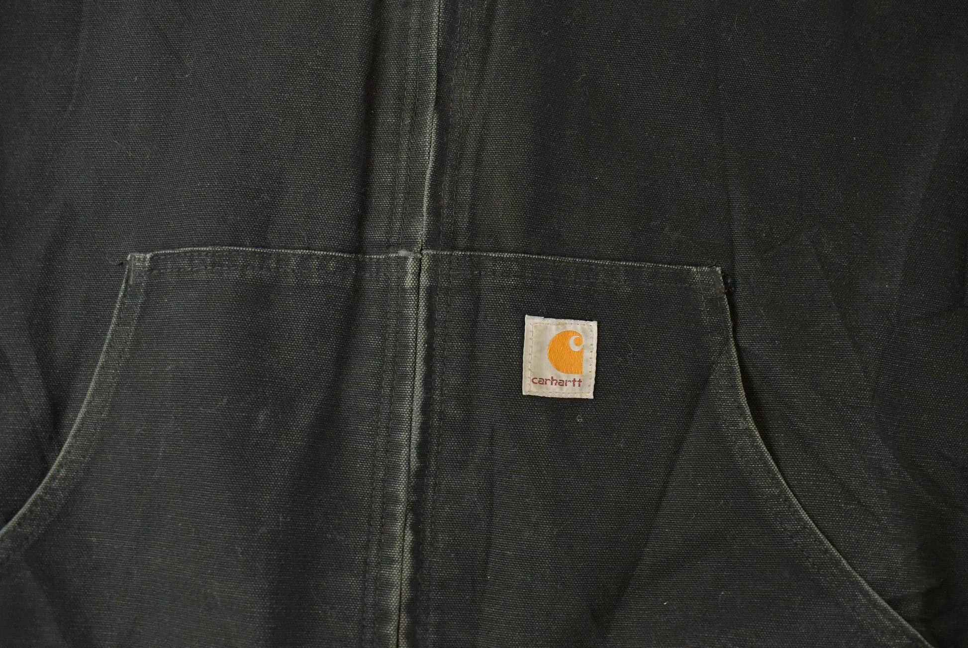 Vintage 1990s Carhartt Canvas Hooded Jacket Men's 3XL Tall / Distressed Sun Faded Work Wear / 90s Americana from propervintagecanada