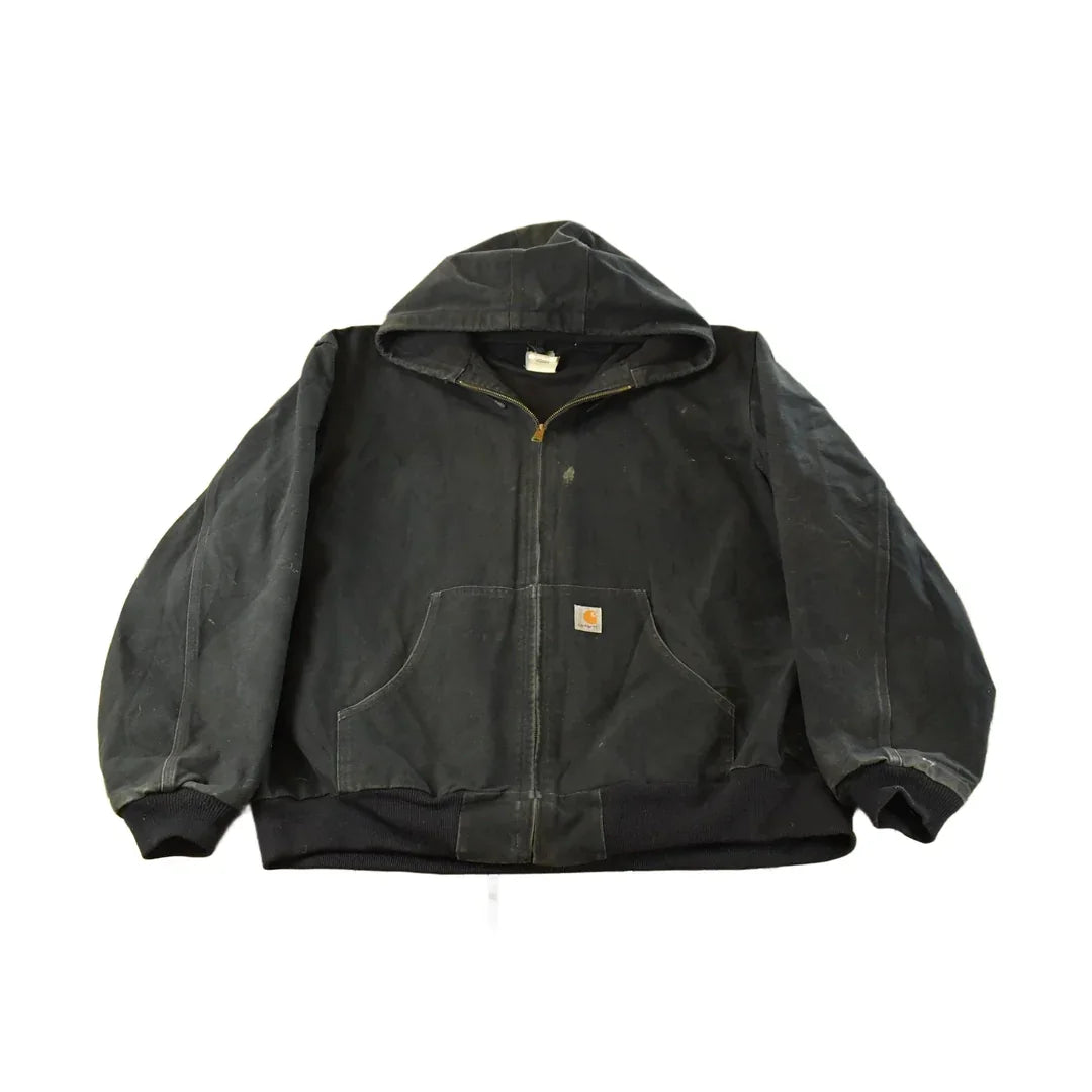 Vintage 1990s Carhartt Canvas Hooded Jacket Men's 3XL Tall / Distressed Sun Faded Work Wear / 90s Americana from propervintagecanada