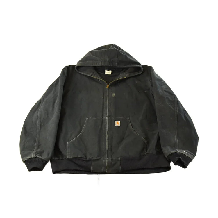 Vintage 1990s Carhartt Canvas Hooded Jacket Men's 3XL Tall / Distressed Sun Faded Work Wear / 90s Americana from propervintagecanada