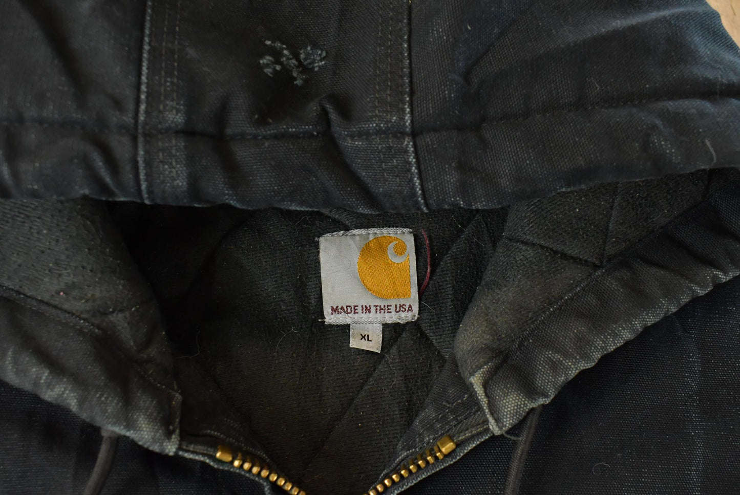 Vintage 1990s Carhartt Canvas Hooded Jacket Men's XL / Distressed Sun Faded Work Wear / 90s Americana / Made in USA from propervintagecanada