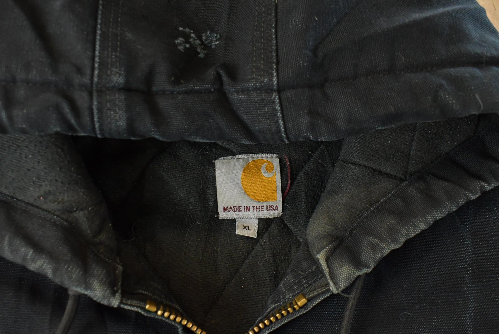 Vintage 1990s Carhartt Canvas Hooded Jacket Men's XL / Distressed Sun Faded Work Wear / 90s Americana / Made in USA from propervintagecanada