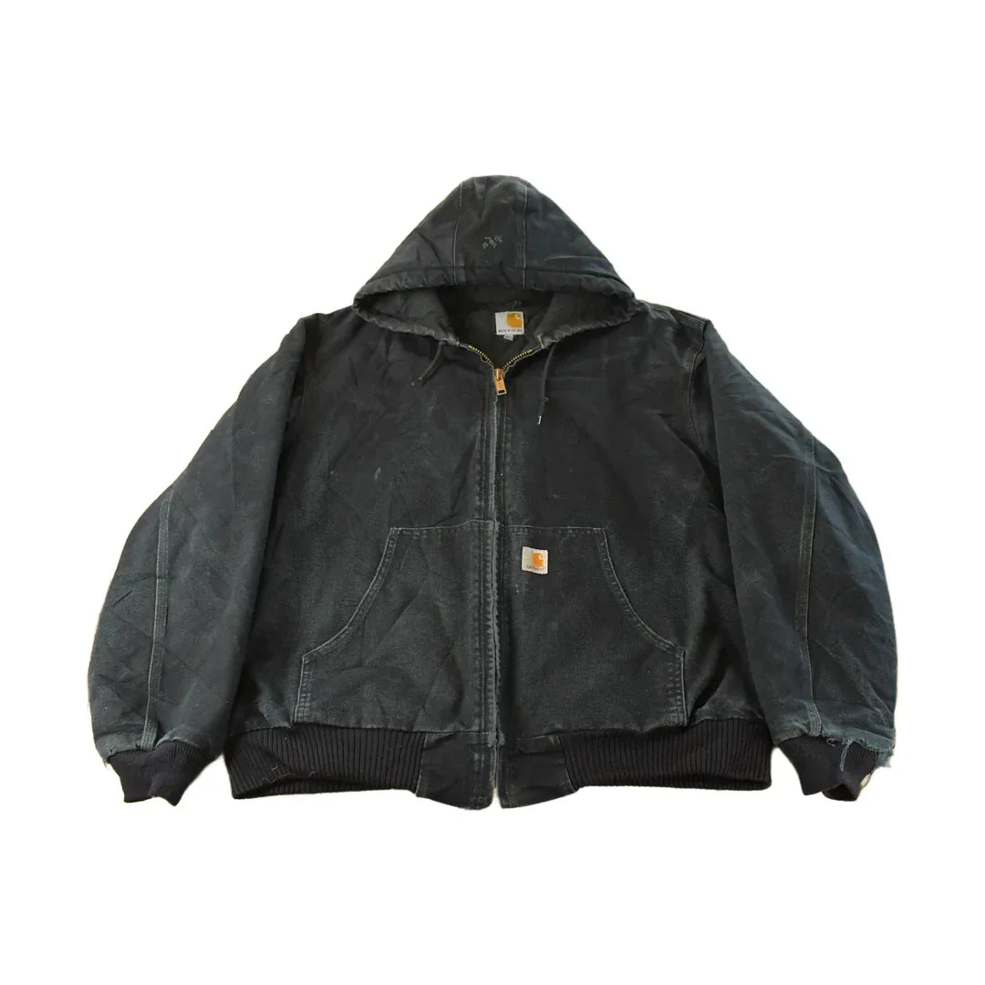 Vintage 1990s Carhartt Canvas Hooded Jacket Men's XL / Distressed Sun Faded Work Wear / 90s Americana / Made in USA from propervintagecanada