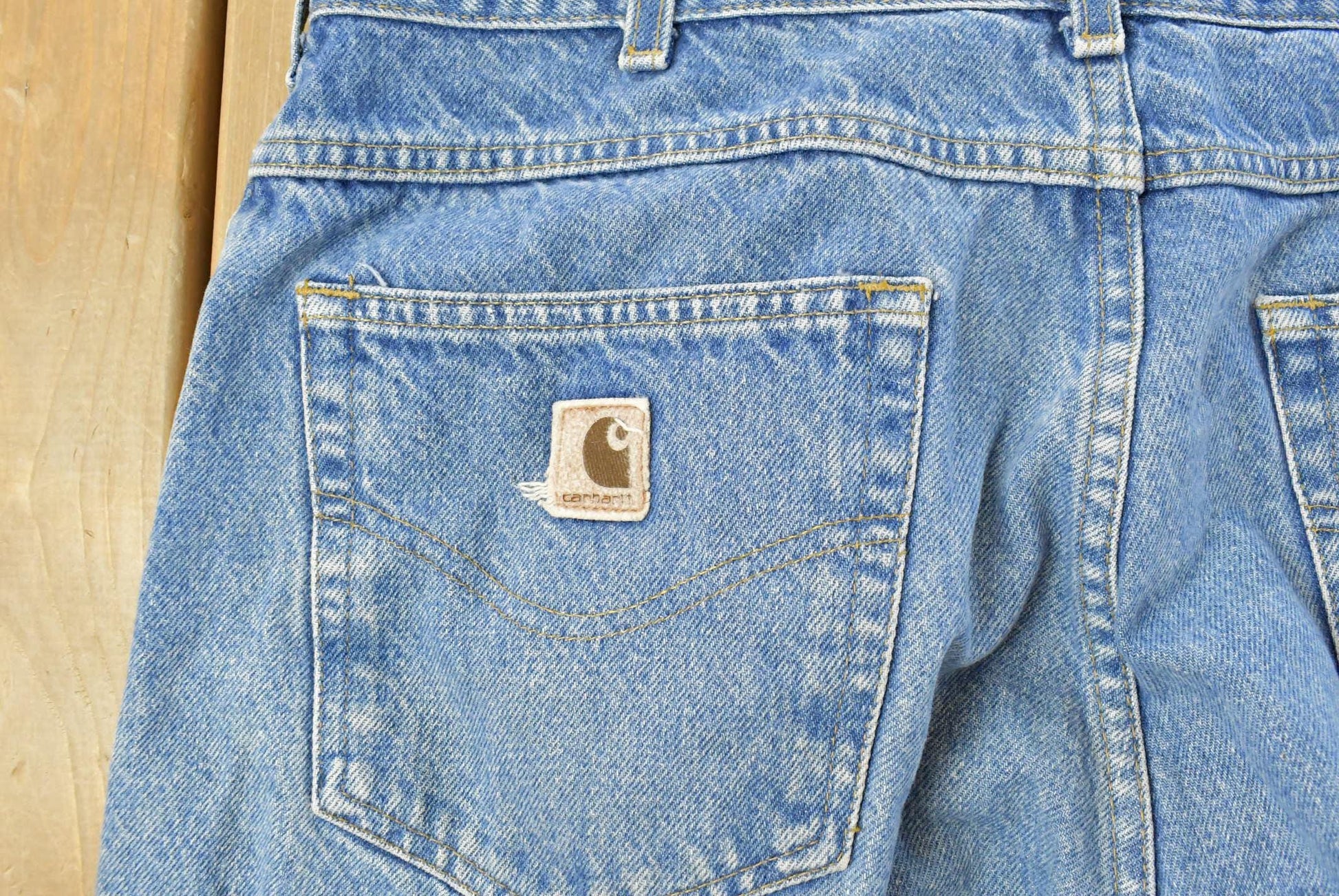 Vintage 1990s Carhartt Carpenter Distressed Denim Jeans Men's 36 x 30 from propervintagecanada