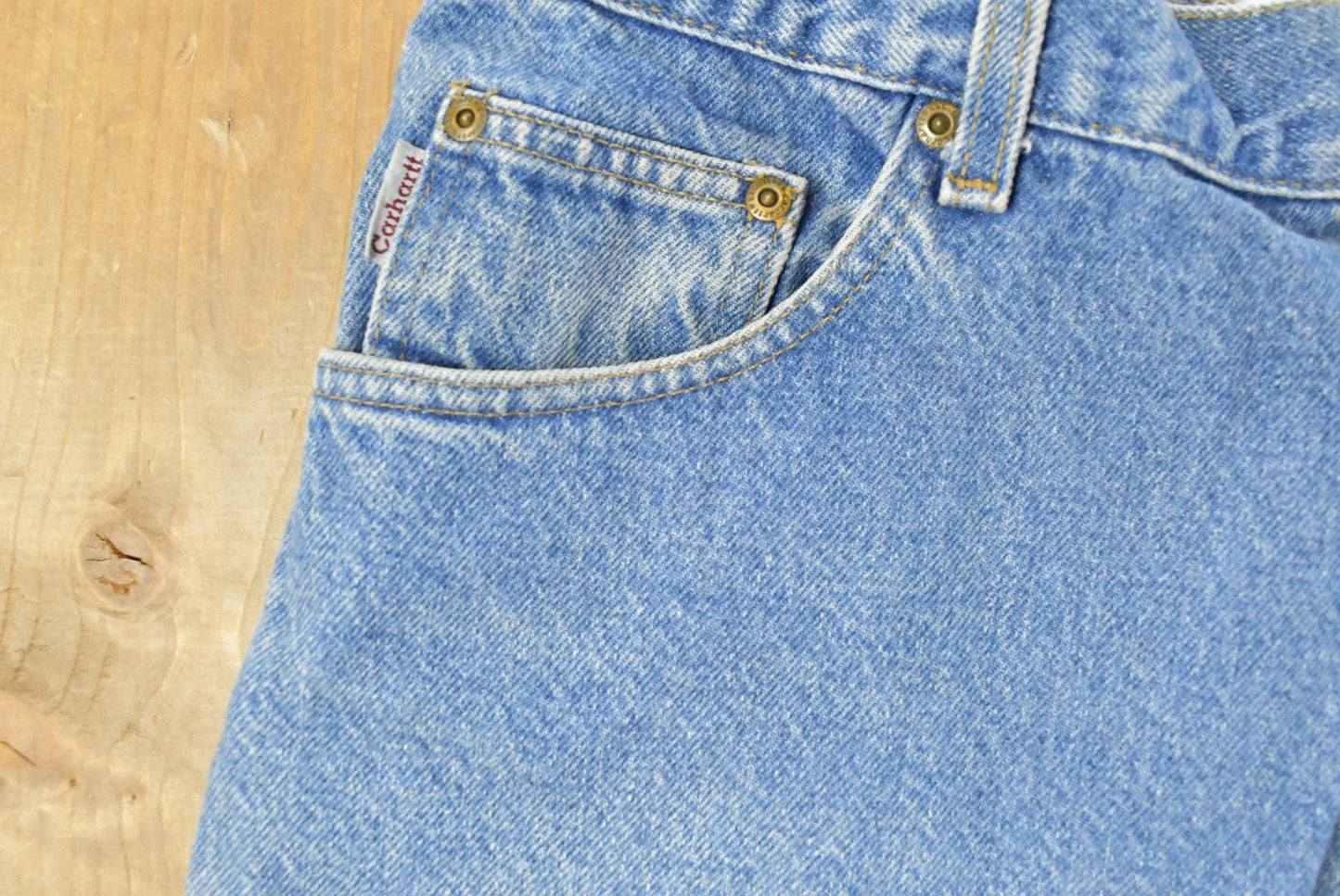 Vintage 1990s Carhartt Carpenter Distressed Denim Jeans Men's 36 x 30 from propervintagecanada