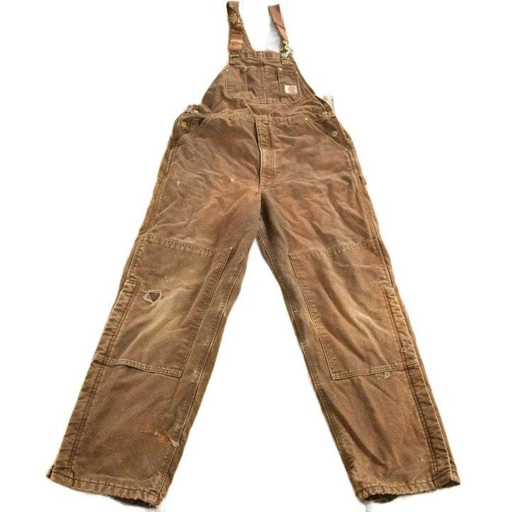 Vintage 1990s Carhartt Chocolate Brown Double Knee Canvas Overalls Men's 38 x 30 from propervintagecanada