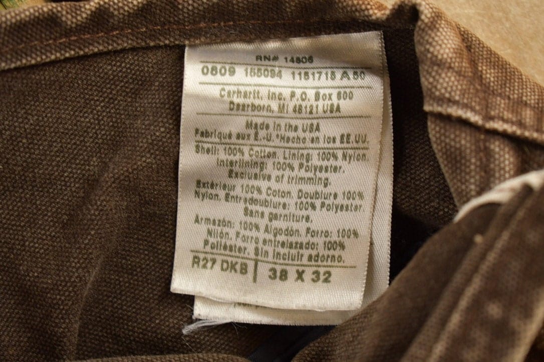 Vintage 1990s Carhartt Chocolate Brown Double Knee Canvas Overalls Men's 38 x 30 from propervintagecanada