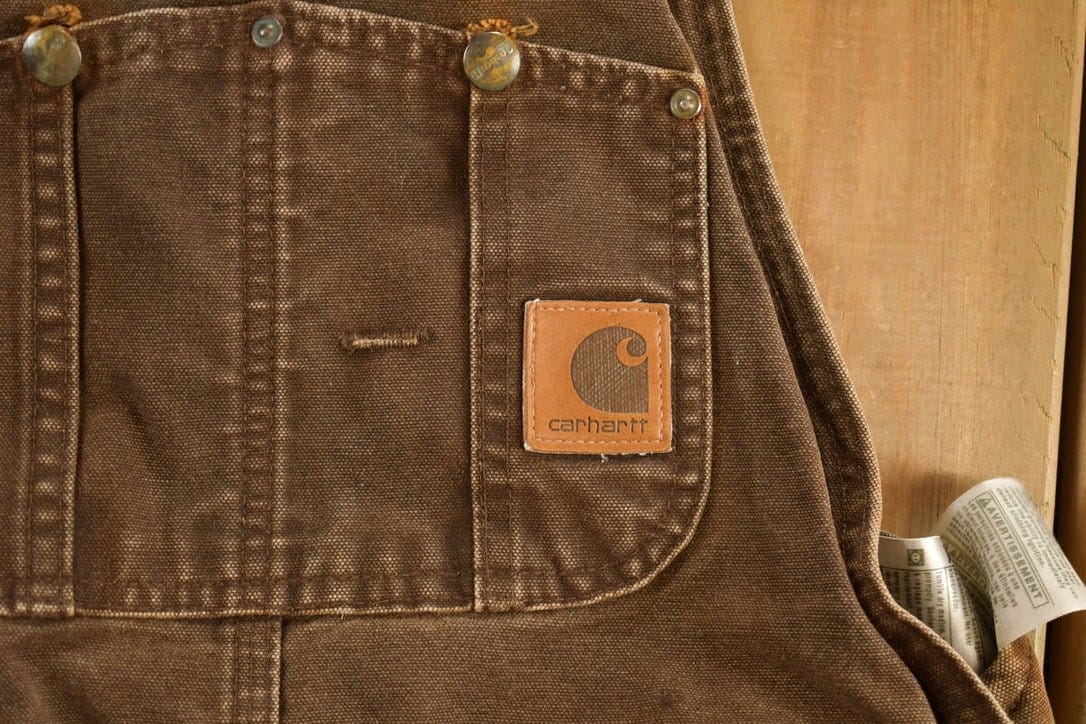 Vintage 1990s Carhartt Chocolate Brown Double Knee Canvas Overalls Men's 38 x 30 from propervintagecanada