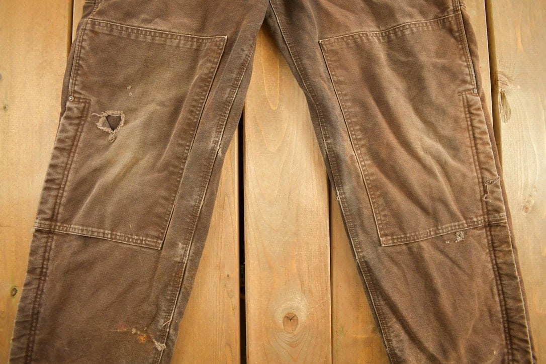 Vintage 1990s Carhartt Chocolate Brown Double Knee Canvas Overalls Men's 38 x 30 from propervintagecanada