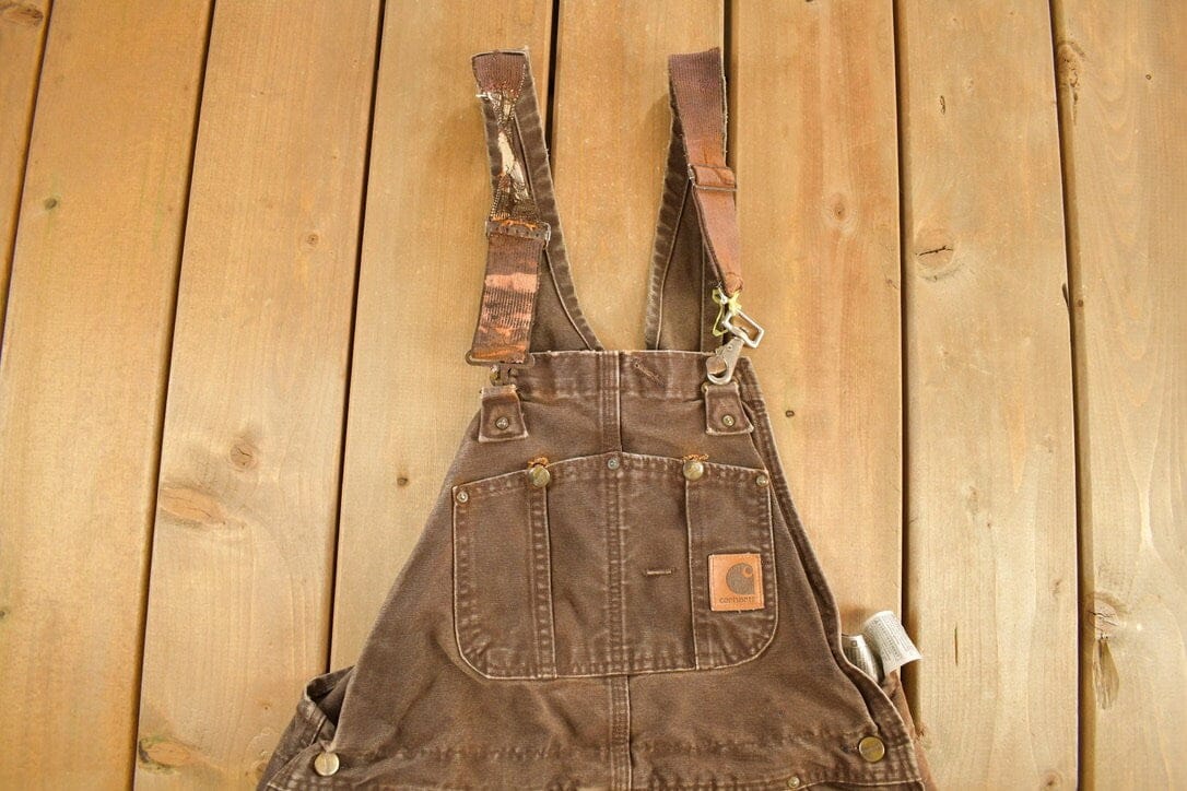 Vintage 1990s Carhartt Chocolate Brown Double Knee Canvas Overalls Men's 38 x 30 from propervintagecanada