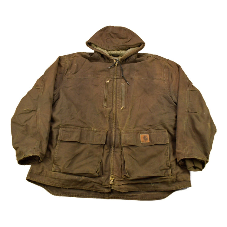 Vintage 1990s Carhartt Chocolate Brown Fleece Lined Work Jacket Men's XL from propervintagecanada