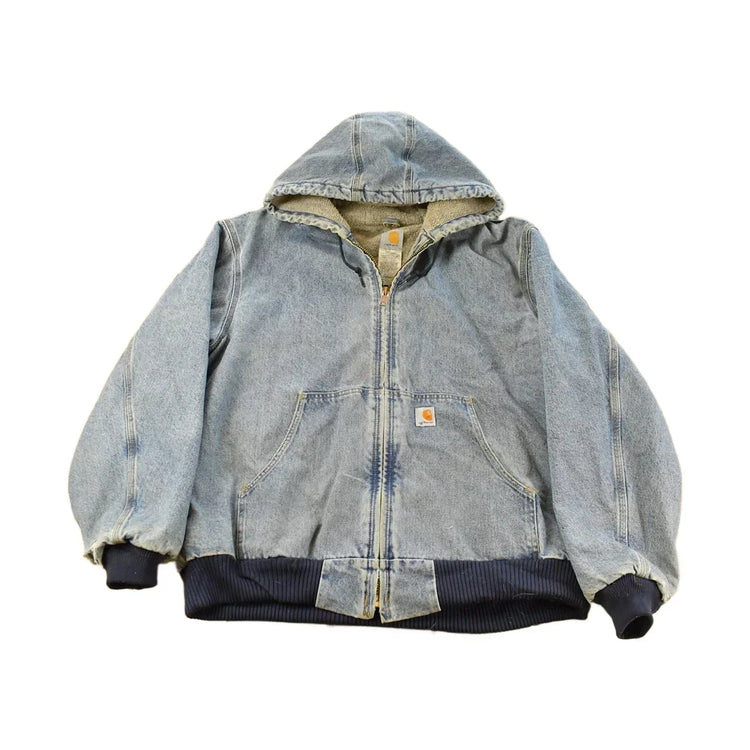 Vintage 1990s Carhartt Denim Sherpa Lined Hooded Jacket Men's XL from propervintagecanada