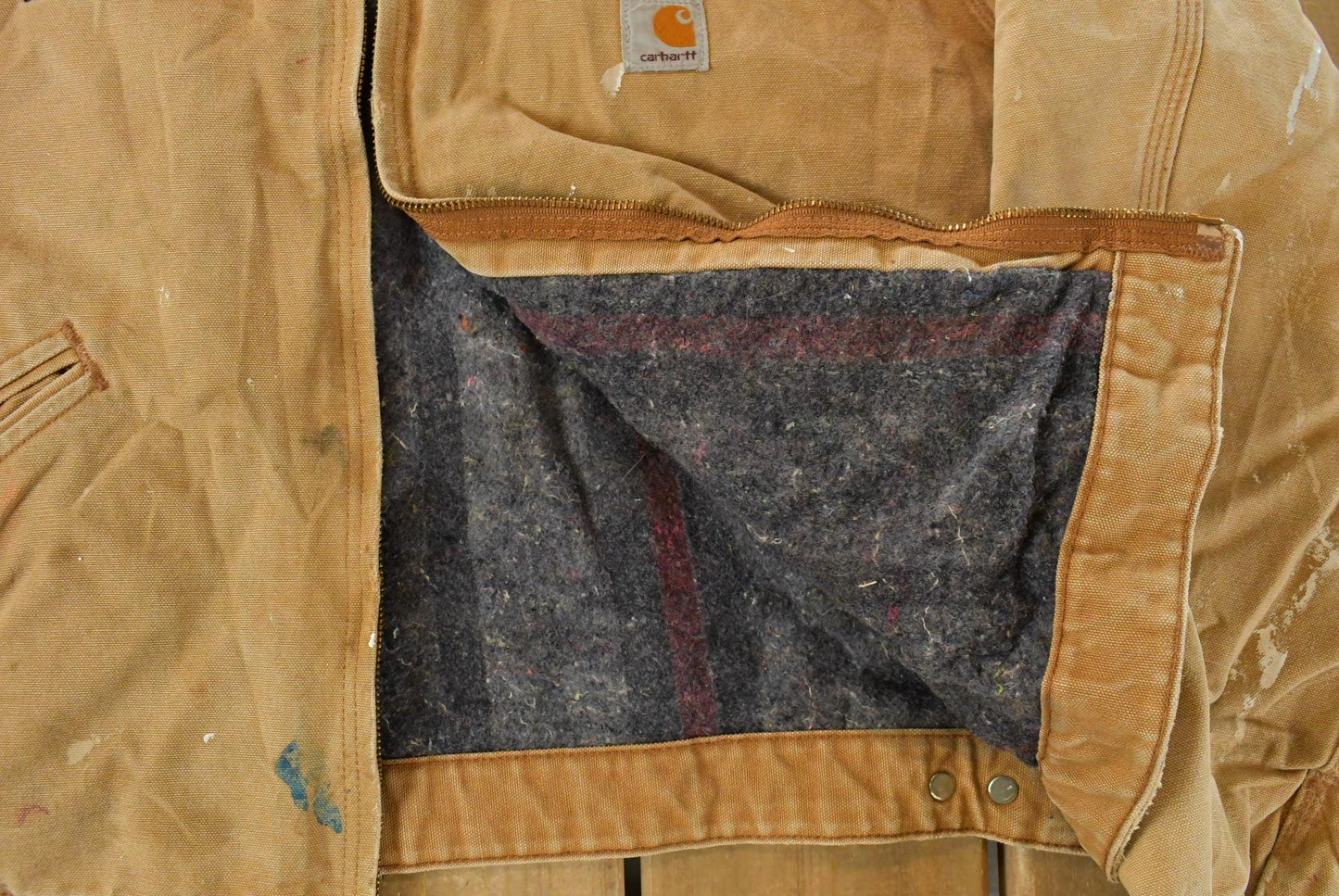 Vintage 1990s Carhartt Detroit Jacket Blanket Lined Men's Large / Distressed Sunfaded / Workwear / Streetwear from propervintagecanada