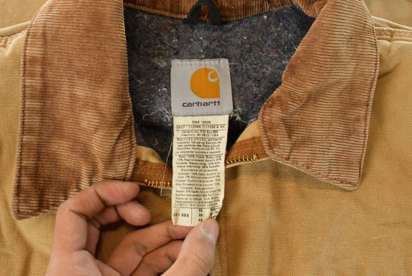 Vintage 1990s Carhartt Detroit Jacket Blanket Lined Men's Large / Distressed Sunfaded / Workwear / Streetwear from propervintagecanada