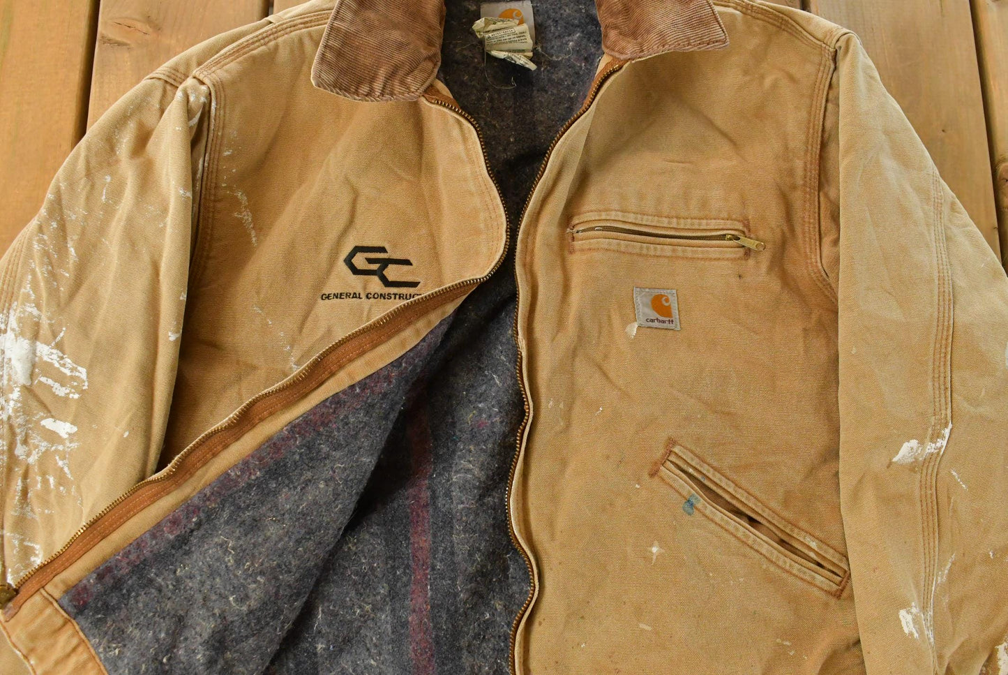Vintage 1990s Carhartt Detroit Jacket Blanket Lined Men's Large / Distressed Sunfaded / Workwear / Streetwear from propervintagecanada