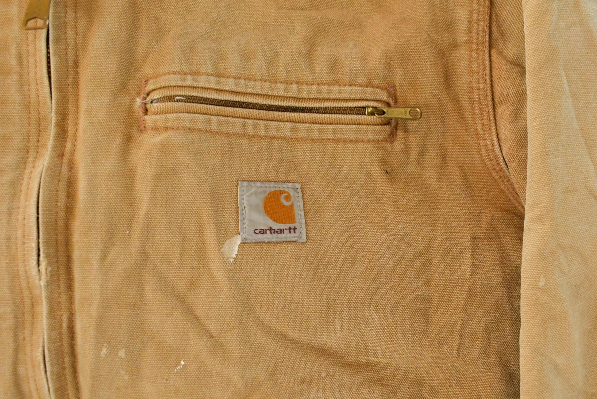 Vintage 1990s Carhartt Detroit Jacket Blanket Lined Men's Large / Distressed Sunfaded / Workwear / Streetwear from propervintagecanada