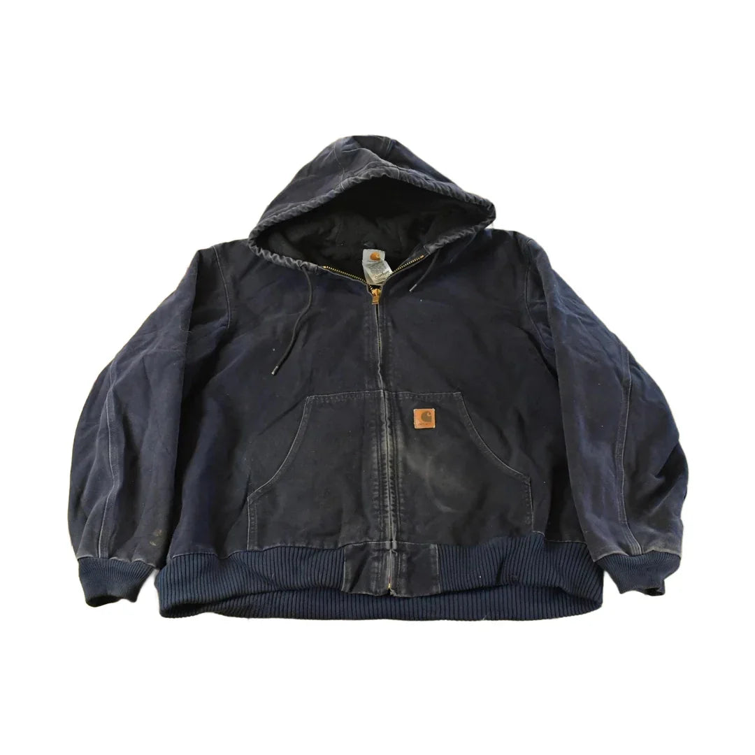 Vintage 1990s Carhartt Distressed Canvas Hooded Jacket Men's 2XL / Distressed Thrashed Work Wear / 90s Work Jacket from propervintagecanada