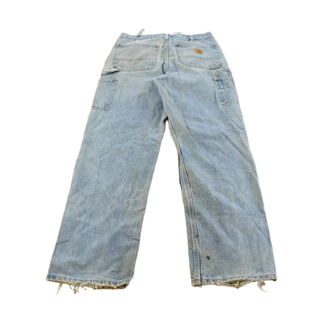 Vintage 1990s Carhartt Distressed Double Knee Denim Work Jeans Men's 31 x 33 from propervintagecanada