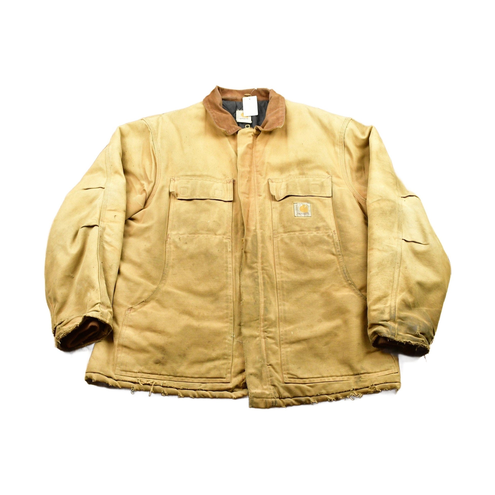 Vintage 1990S Carhartt Distressed Full Zip Workwear Chore Coat / Streetwear Fashion / 80s 90s Denim / Made In The USA / Bomber Jean Jacket from propervintagecanada