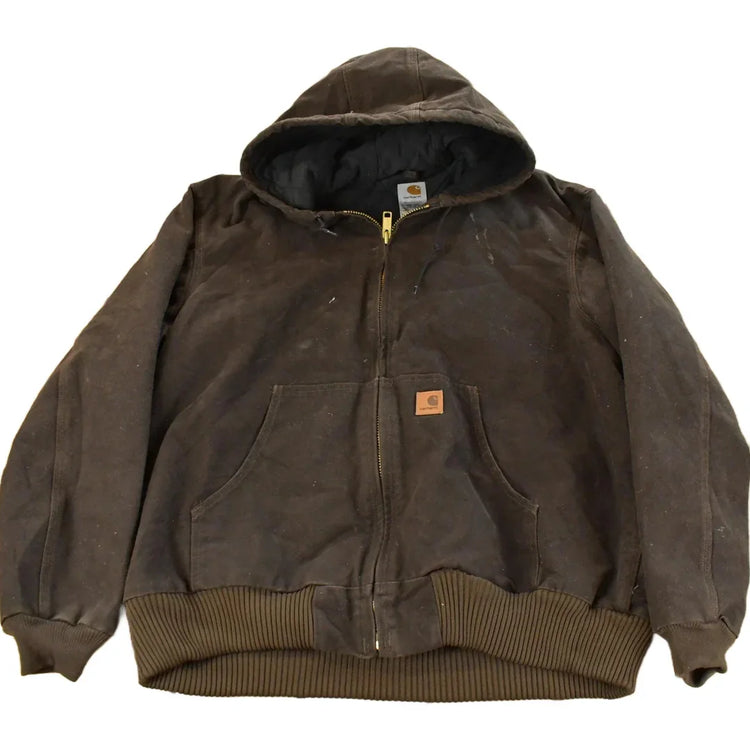 Vintage 1990s Carhartt Distressed Hooded Jacket Men's XL / 90s Workwear Jacket / Canvas Jacket from propervintagecanada