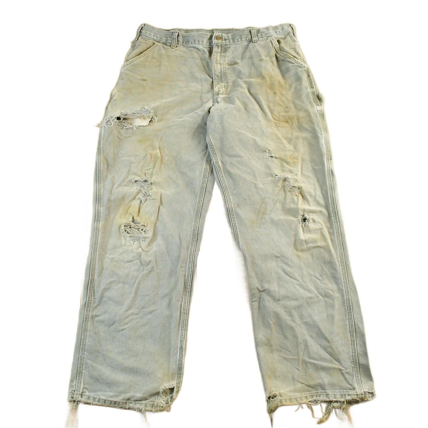Vintage 1990s Carhartt Distressed Sun Faded Denim Work Jeans Men's 37 x 30 from propervintagecanada