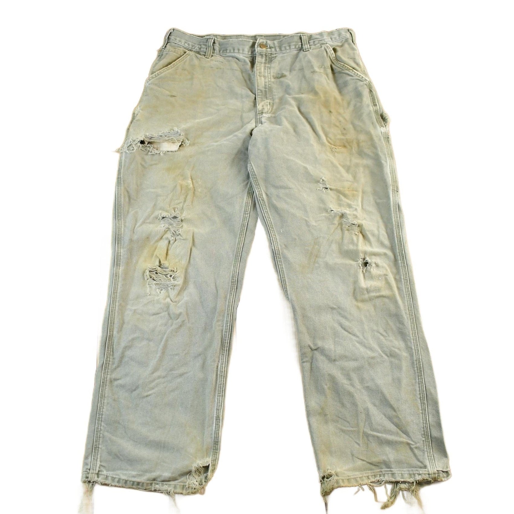 Vintage 1990s Carhartt Distressed Sun Faded Denim Work Jeans Men's 37 x 30 from propervintagecanada