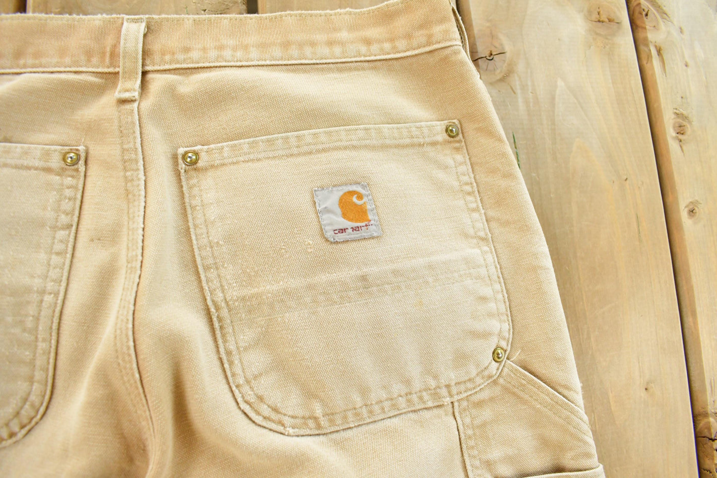Vintage 1990s Carhartt Distressed Sun Faded Double Knee Pants Men's 30 x 29 from propervintagecanada
