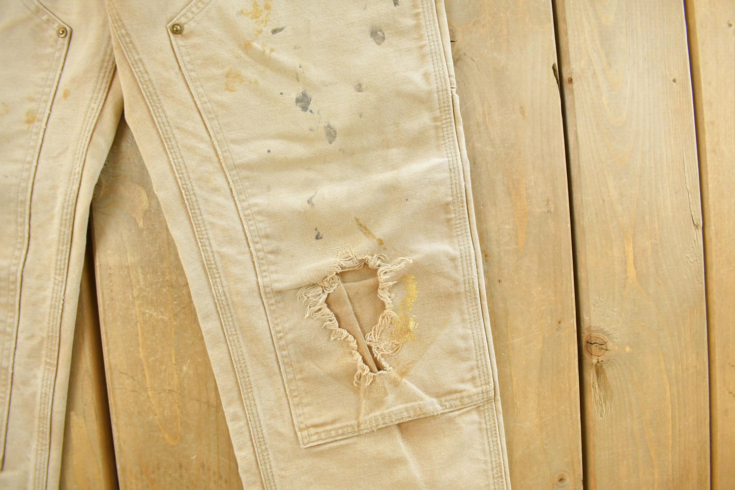Vintage 1990s Carhartt Distressed Sun Faded Double Knee Pants Men's 30 x 29 from propervintagecanada