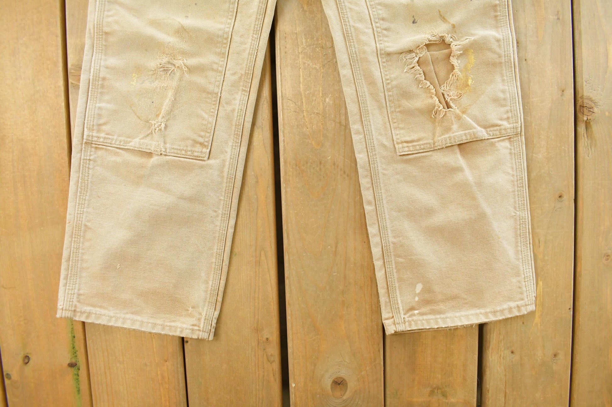 Vintage 1990s Carhartt Distressed Sun Faded Double Knee Pants Men's 30 x 29 from propervintagecanada
