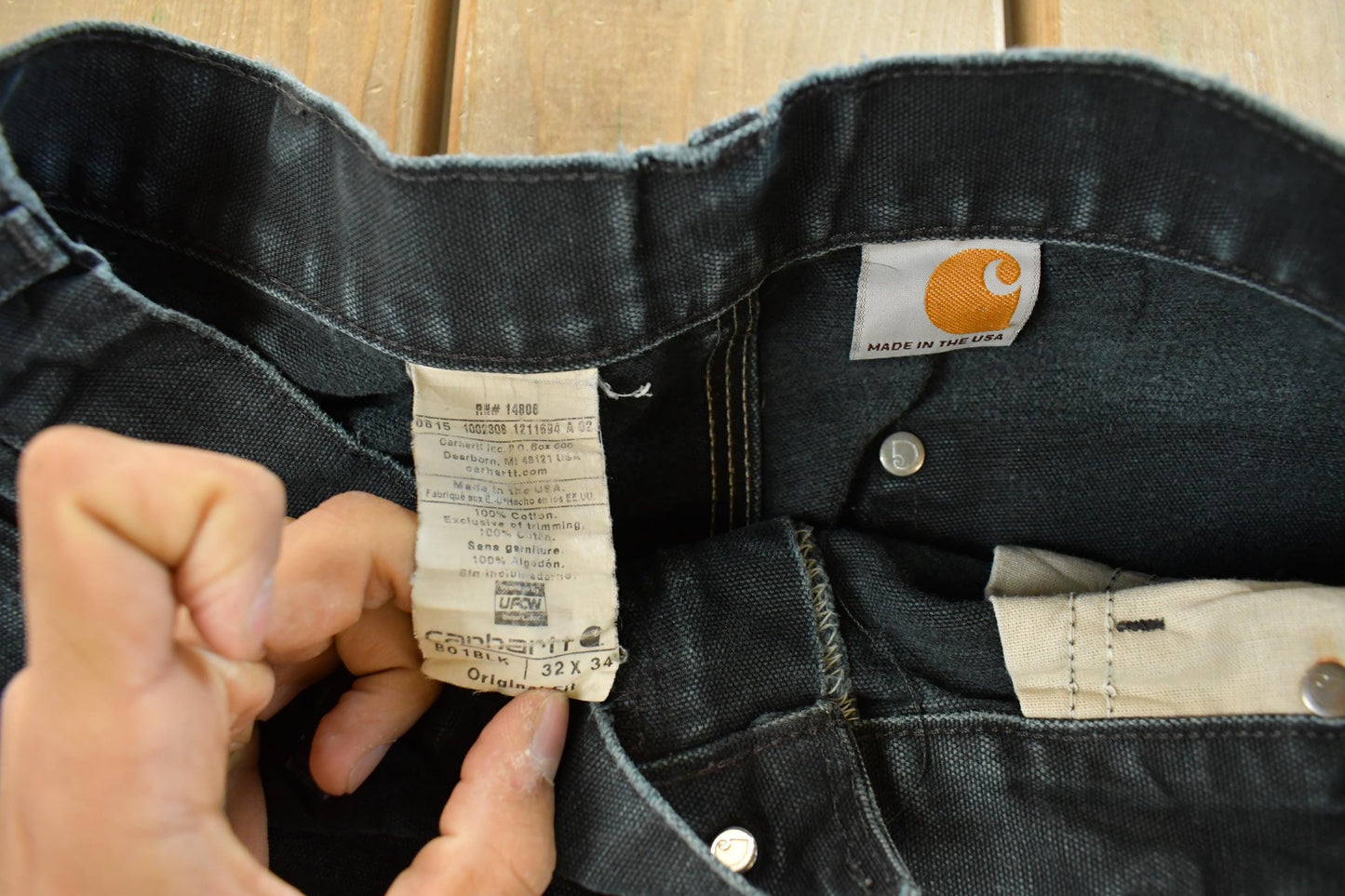 Vintage 1990s Carhartt Distressed Sun Faded Double Knee Pants Men's 31 x 32 from propervintagecanada