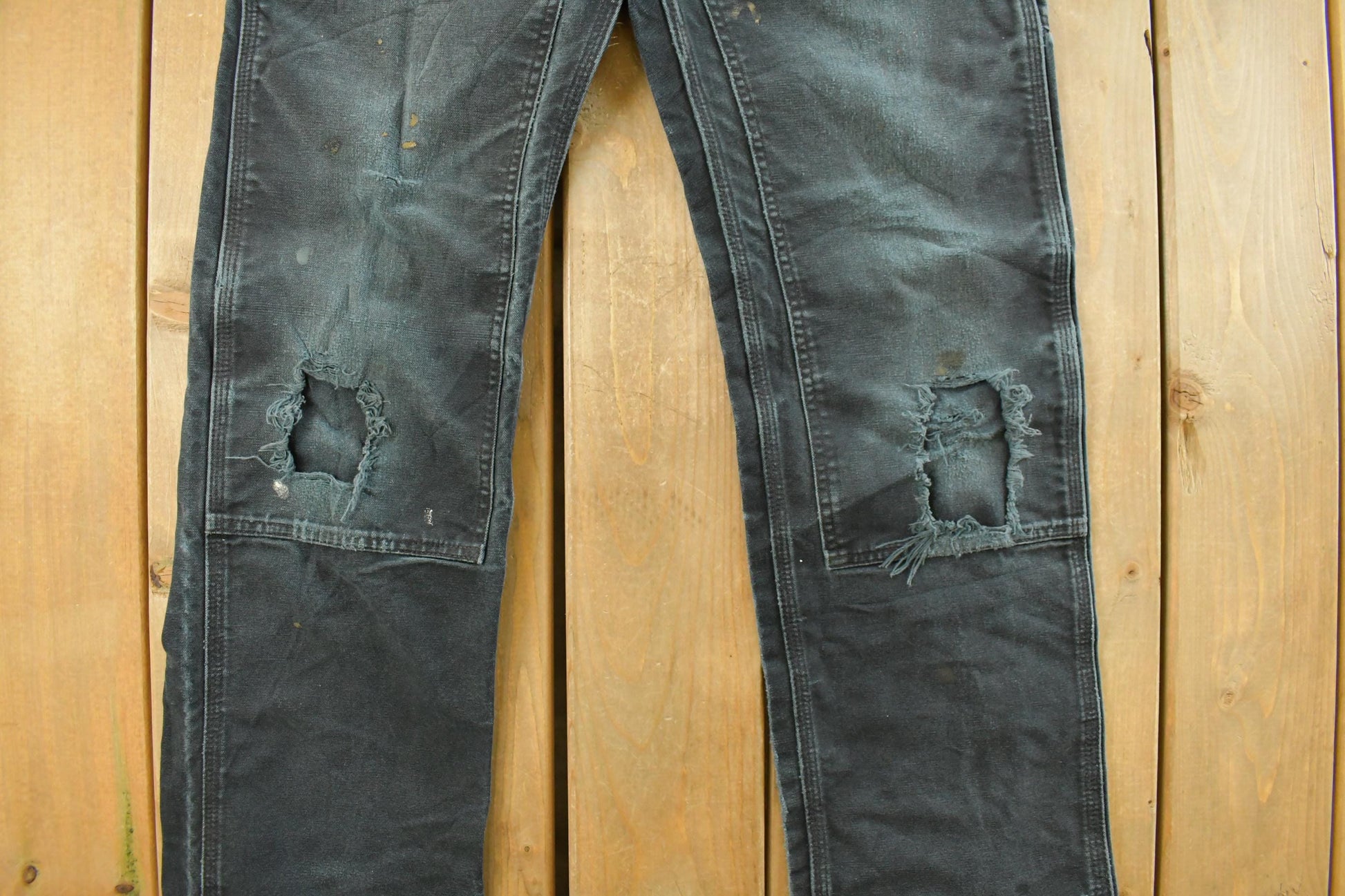 Vintage 1990s Carhartt Distressed Sun Faded Double Knee Pants Men's 31 x 32 from propervintagecanada