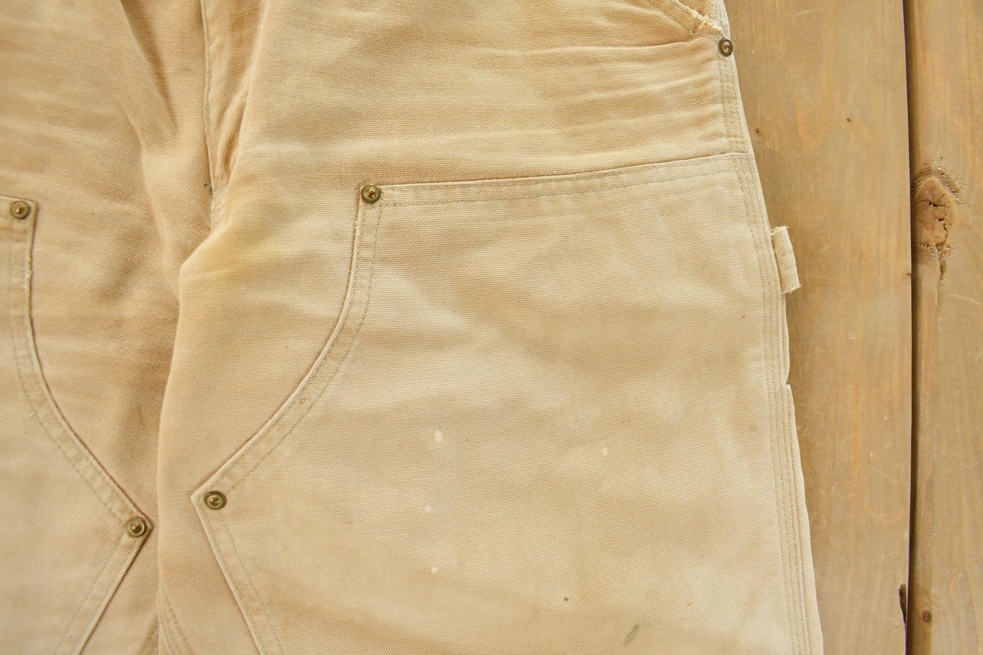 Vintage 1990s Carhartt Distressed Sun Faded Double Knee Pants Men's 34 x 29 / 90s Carpenter Pants / Workwear / Dungarees from propervintagecanada