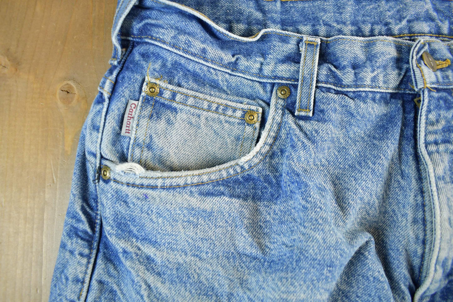 Vintage 1990s Carhartt Flannel Lined Denim Work Jeans Men's 36 x 30 from propervintagecanada