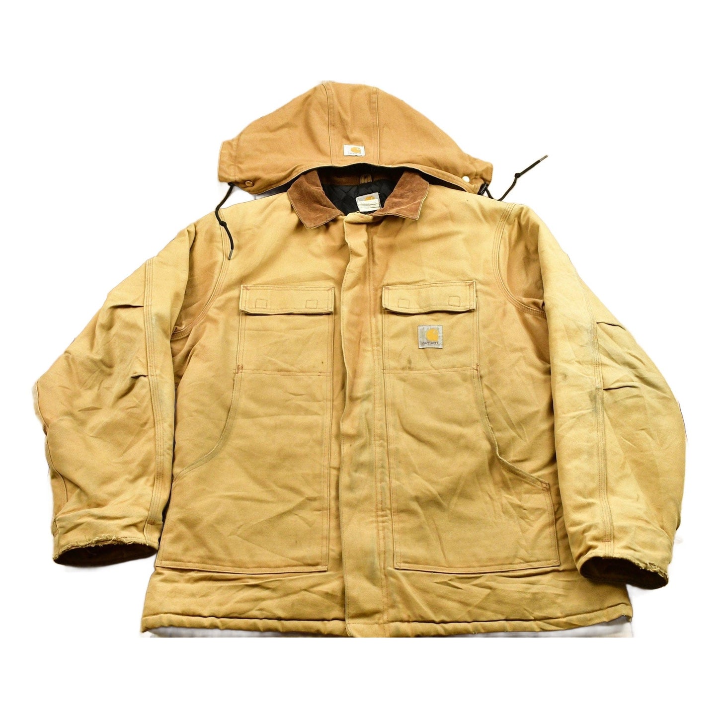 Vintage 1990s Carhartt Full Zip Detachable Hood Chore Coat / Streetwear Fashion / Distressed Carhartt / Hooded Canvas Bomber Jacket from propervintagecanada