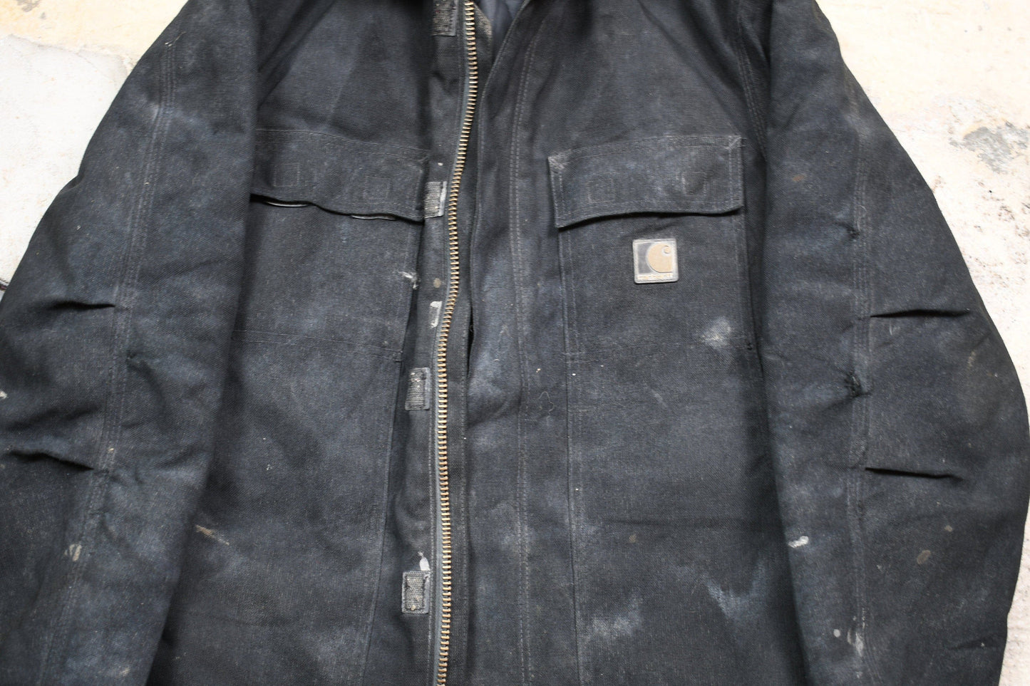 Vintage 1990s Carhartt Full Zip Workwear Chore Coat / Streetwear Fashion / 80s 90s Denim / Canvas Bomber Jacket / Distressed Carhartt from propervintagecanada