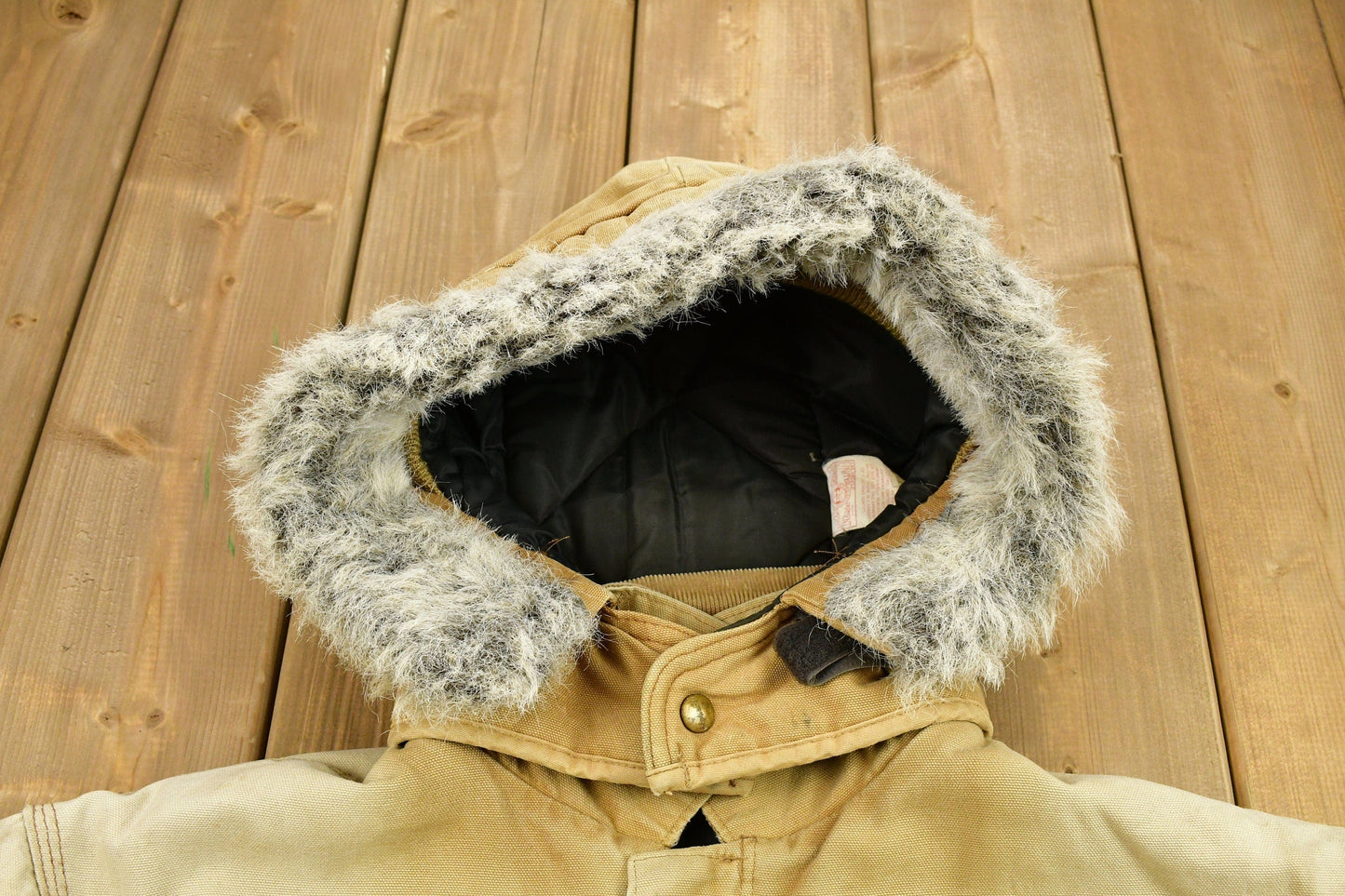 Vintage 1990s Carhartt Fur hood Full Zip Winter Workwear Chore Coat Men's XL from propervintagecanada