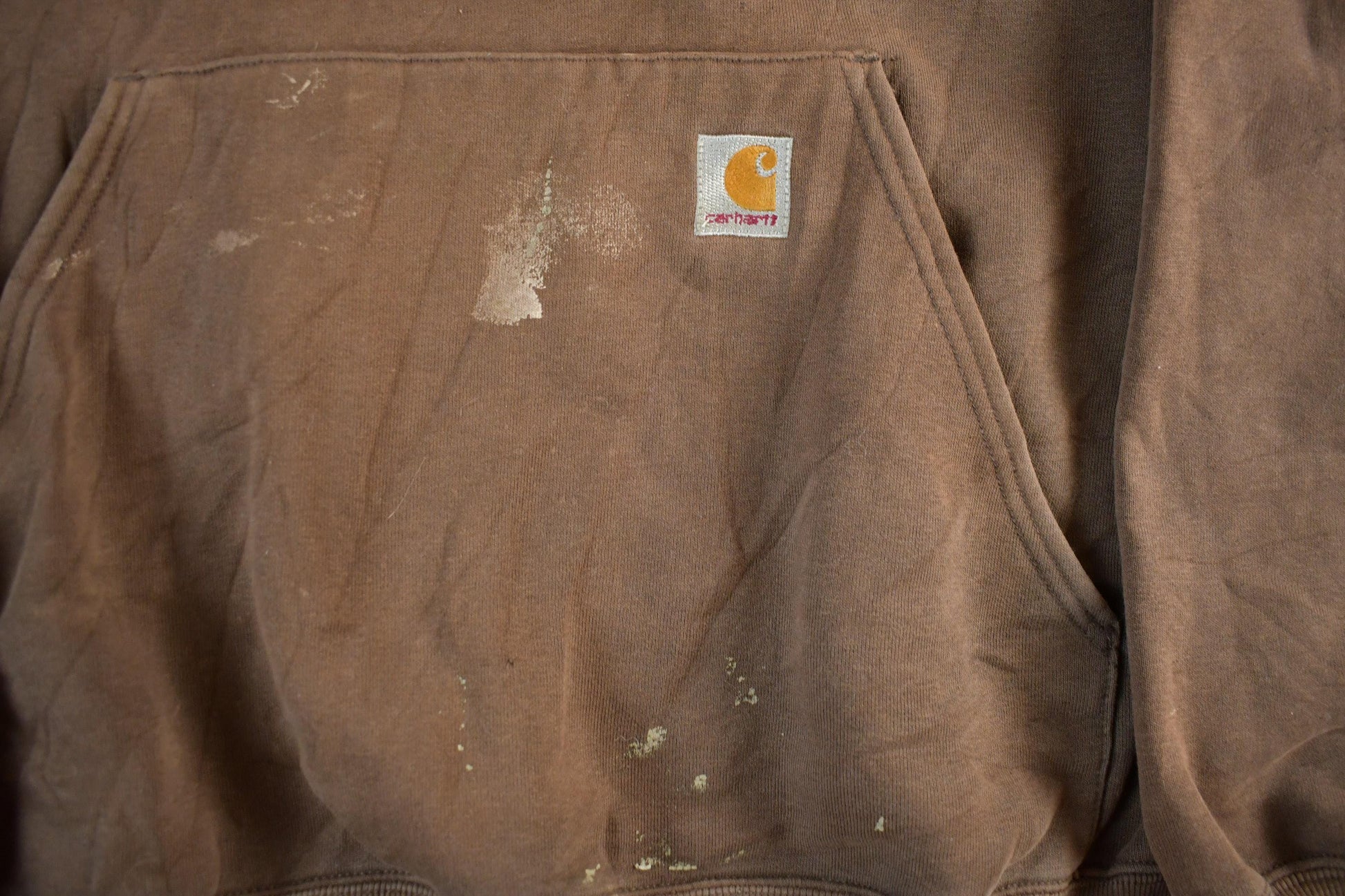 Vintage 1990s Carhartt Heavyweight Paint Distressed Hoodie Men's 2XL from propervintagecanada
