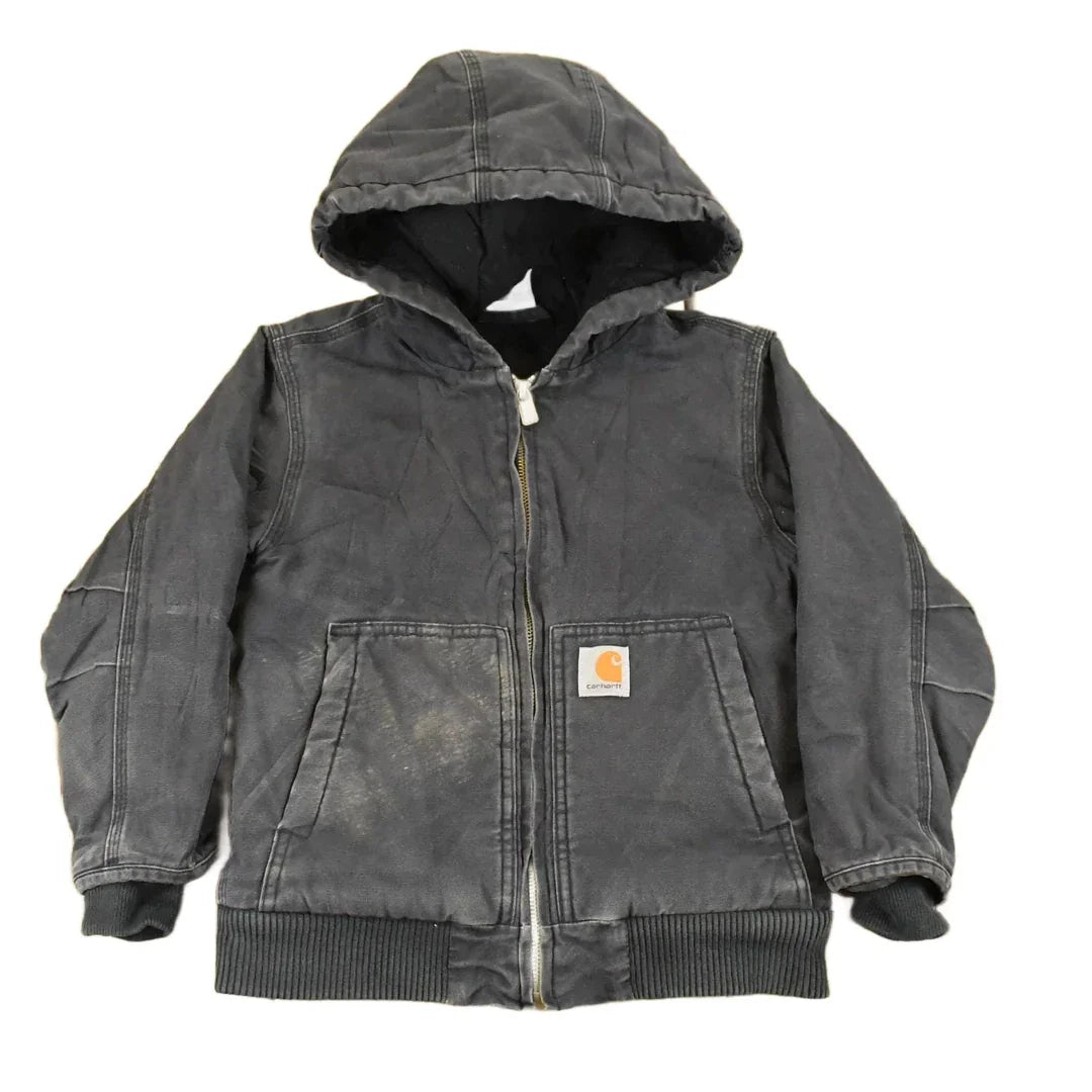 Vintage 1990s Carhartt Hooded Distressed Work Jacket Youth XS from propervintagecanada