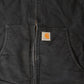 Vintage 1990s Carhartt Hooded Jacket Youth XL Men's XL/ Distressed Sun Faded / Black Workwear Coat from propervintagecanada