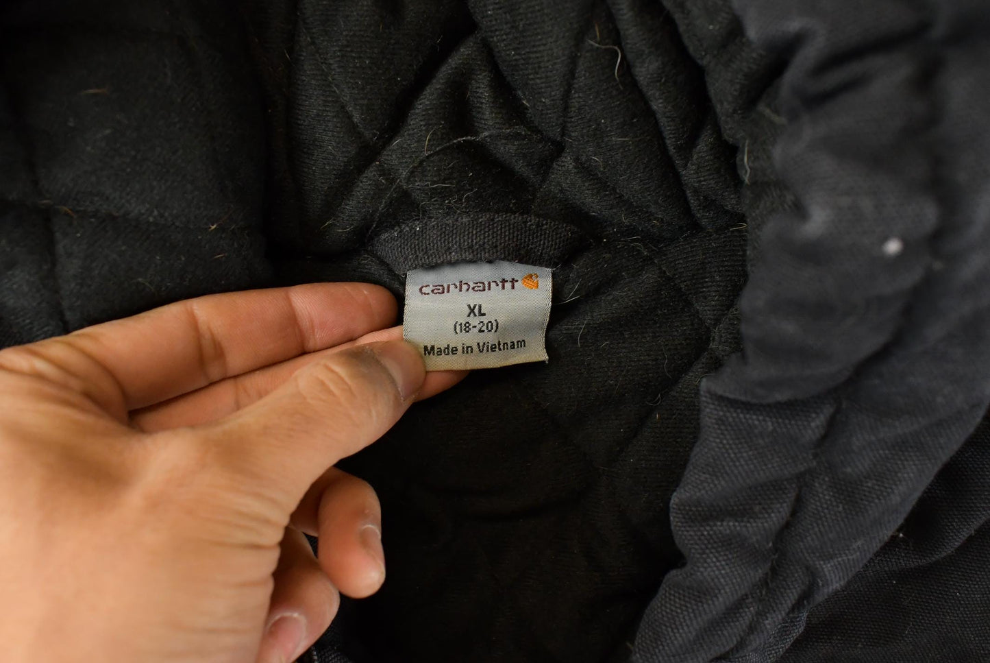 Vintage 1990s Carhartt Hooded Jacket Youth XL Men's XL/ Distressed Sun Faded / Black Workwear Coat from propervintagecanada