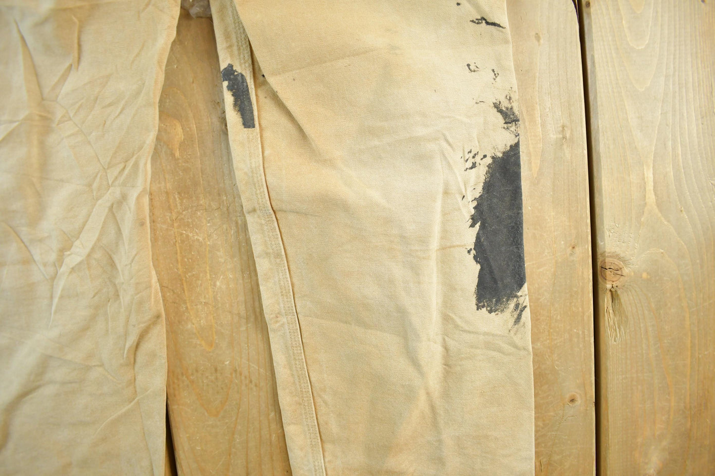 Vintage 1990s Carhartt Paint Distressed Double Knee Denim Work Jeans Men's Medium 34 x 29 from propervintagecanada