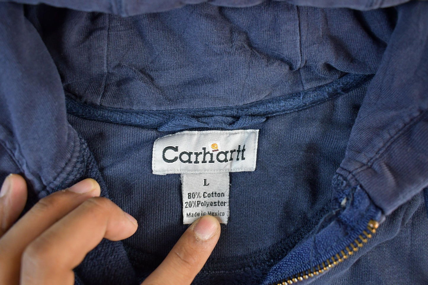 Vintage 1990s Carhartt Sun Faded Distressed Zip Up Hoodie Men's Large from propervintagecanada